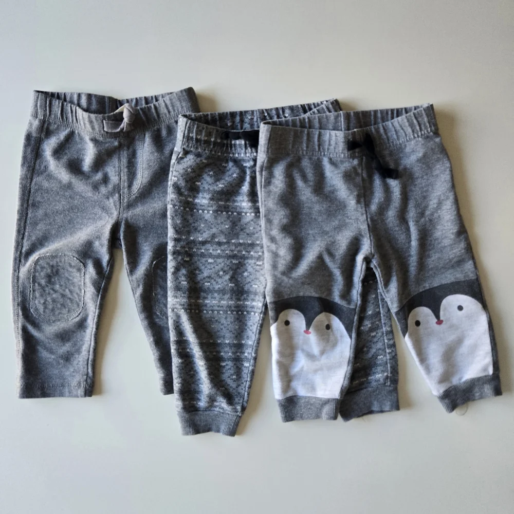 🌺 First Impressions Baby Boys' Grey Jogger Pants Sweatpants Bundle (3 Pairs)